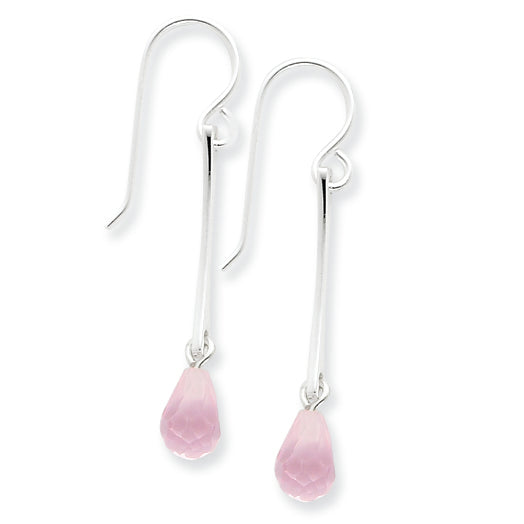 Sterling Silver Pink Crystal Dangle Earrings