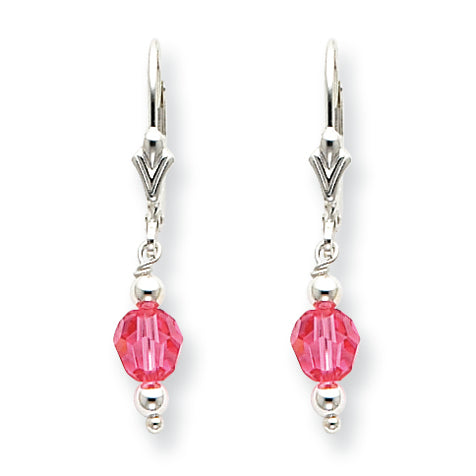 Sterling Silver Rose Crystal Leverback Earrings