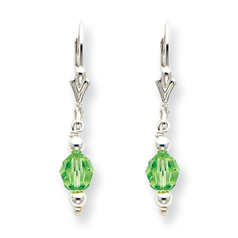 Sterling Silver Green Crystal Leverback Earrings