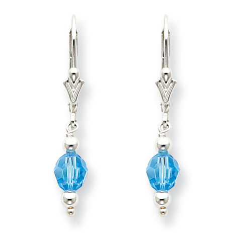 Sterling Silver Blue Crystal Leverback Earrings