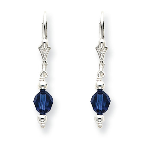 Sterling Silver Dark Blue Crystal Leverback Earrings