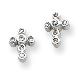 Sterling Silver CZ Cross Earrings