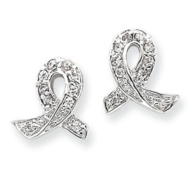 Sterling Silver Pink CZ Ribbon Earrings