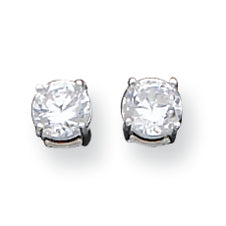 Sterling Silver 5mm Round Basket Set CZ Stud Earrings