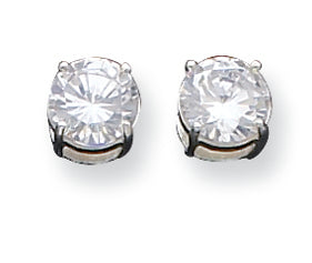Sterling Silver 7mm Round Basket Set CZ Stud Earrings