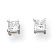 Sterling Silver 3mm Princess Basket Set CZ Stud Earrings