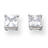 Sterling Silver 4mm Princess Basket Set CZ Stud Earrings