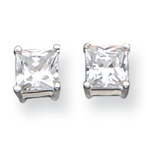 Sterling Silver 5mm Princess Basket Set CZ Stud Earrings