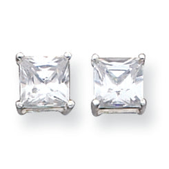 Sterling Silver 6mm Princess Basket Set CZ Stud Earrings