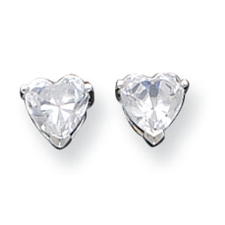Sterling Silver 6mm Heart CZ Stud Earrings