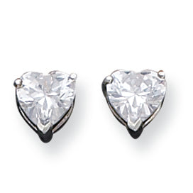 Sterling Silver 7mm Heart CZ Post Earrings