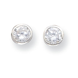 Sterling Silver 6mm CZ Round Bezel Stud Earrings