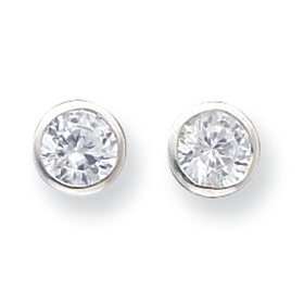 Sterling Silver 7mm CZ Round Bezel Stud Earrings