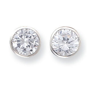 Sterling Silver 9mm CZ Round Bezel Stud Earrings