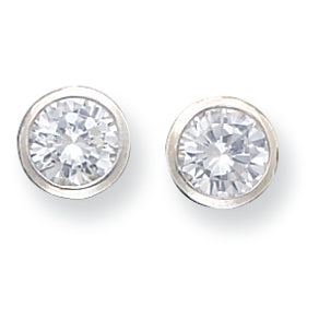 Sterling Silver 8mm CZ Round Bezel Stud Earrings