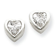 Sterling Silver 4mm CZ Heart Bezel Stud Earrings