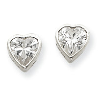 Sterling Silver 5mm CZ Heart Bezel Stud Earrings