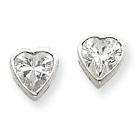 Sterling Silver 5mm CZ Heart Bezel Stud Earrings