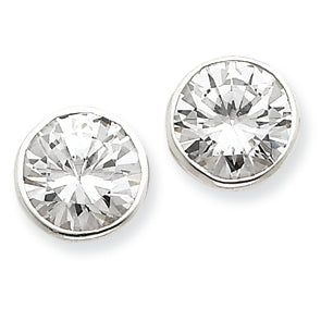 Sterling Silver 10mm CZ Round Bezel Stud Earrings
