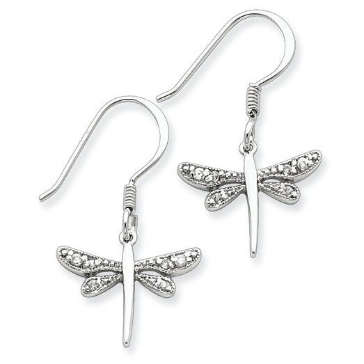 Sterling Silver CZ Dragonfly Earrings