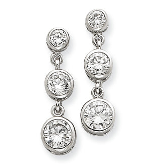 Sterling Silver Bezel Set 3 Stone CZ Dangle Earrings