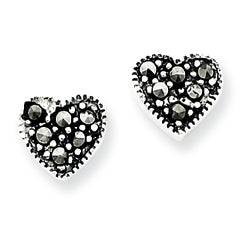 Sterling Silver Marcasite Heart Earrings