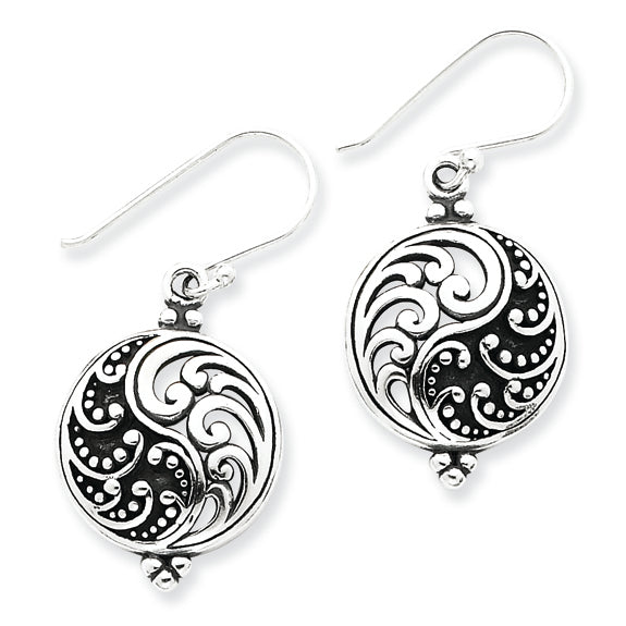 Sterling Silver Antique Filigree Ying and Yang Earrings