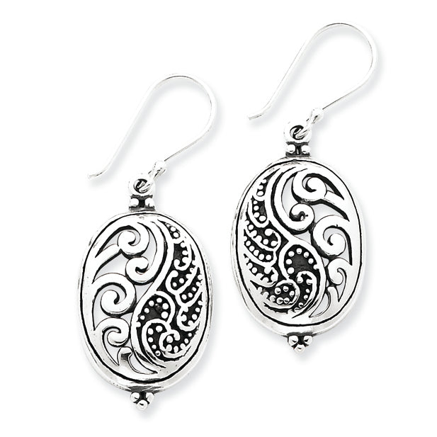 Sterling Silver Antique Oval Ying Yang Dangle Earrings