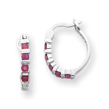 Sterling Silver Ruby Hoop Earrings