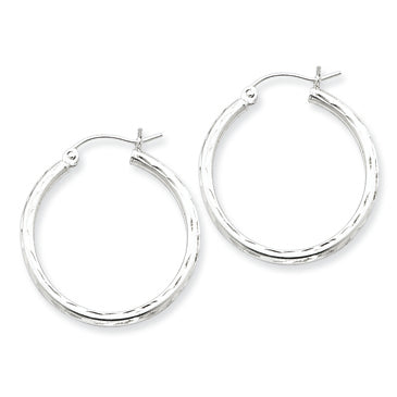 Sterling Silver 2.00mm Diamond-cut Hoop Earrings