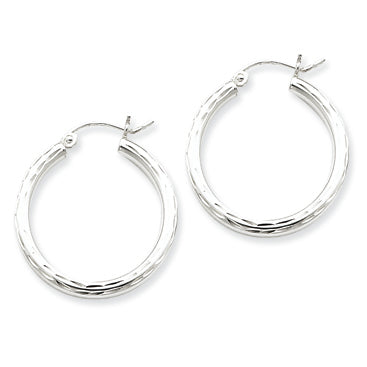 Sterling Silver 2.25mm Diamond-cut Hoop Earrings