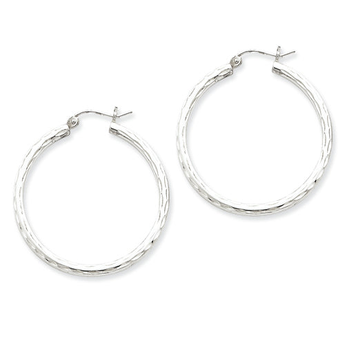 Sterling Silver 2.5mm Diamond Cut Hoop Earrings