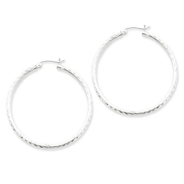 Sterling Silver 2.5mm Diamond Cut Hoop Earrings