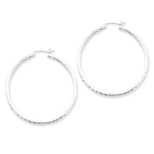 Sterling Silver 2.5mm Diamond Cut Hoop Earrings