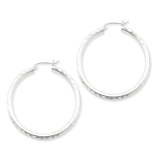 Sterling Silver 3.00mm Diamond-cut Hoop Earrings