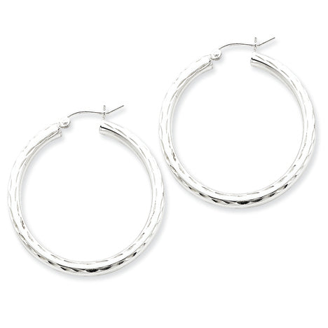 Sterling Silver 3.00mm Diamond-cut Hoop Earrings