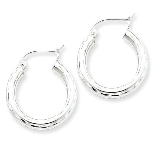 Sterling Silver 3.00mm Diamond-cut Hoop Earrings