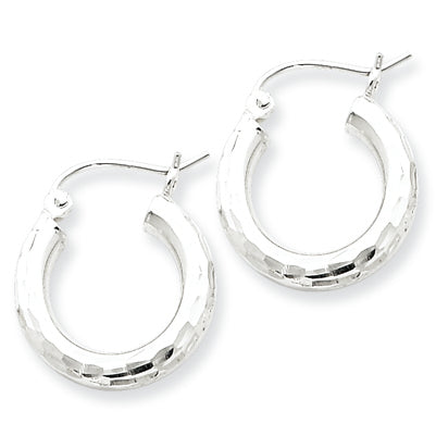 Sterling Silver 3.00mm Diamond-cut Hoop Earrings