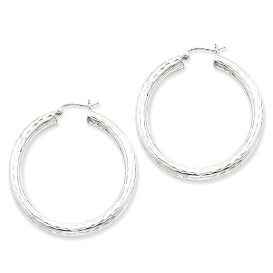 Sterling Silver 4.00mm Diamond-cut Hoop Earrings