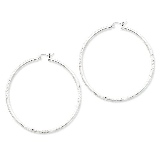 Sterling Silver 2.50mm Satin Diamond-cut Hoop Earrings