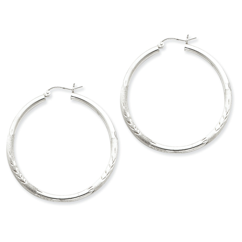 Sterling Silver 2.50mm Satin Diamond-cut Hoop Earrings