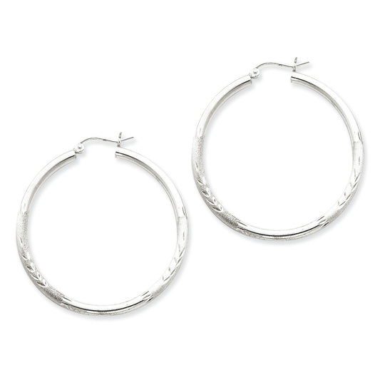 Sterling Silver 2.50mm Satin Diamond-cut Hoop Earrings