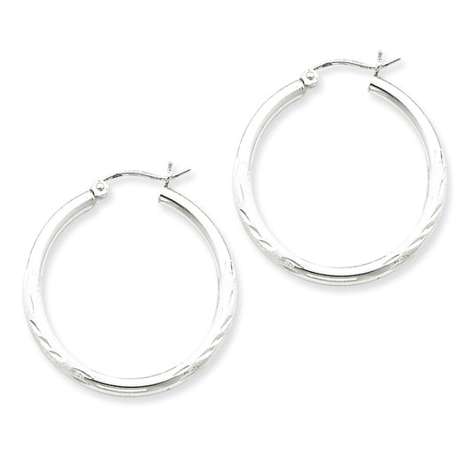 Sterling Silver 2.50mm Satin Diamond-cut Hoop Earrings