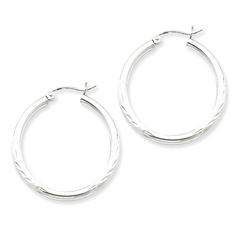 Sterling Silver 2.50mm Satin Diamond-cut Hoop Earrings