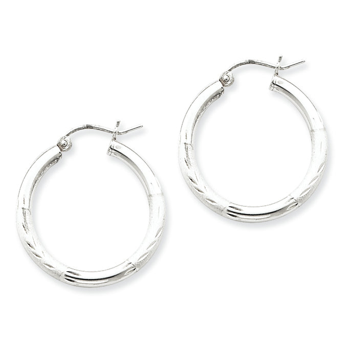 Sterling Silver 2.50mm Satin Diamond-cut Hoop Earrings