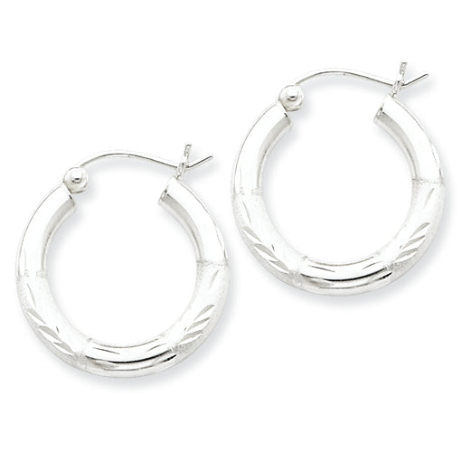 Sterling Silver 3.00mm Satin Diamond-cut Hoop Earrings