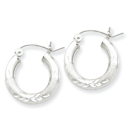 Sterling Silver 3.00mm Satin Diamond-cut Hoop Earrings