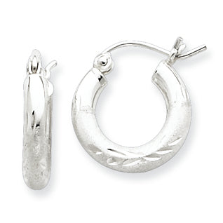 Sterling Silver 3.00mm Satin Diamond-cut Hoop Earrings