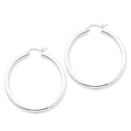 Sterling Silver 3.00mm Satin Diamond-cut Hoop Earrings