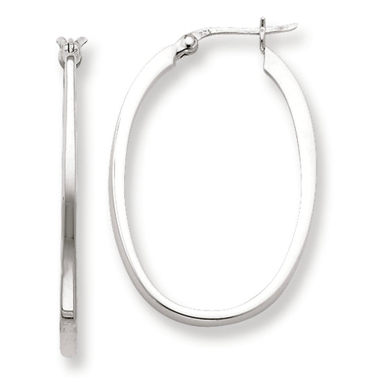 Sterling Silver Flat Square Tube Oval Hoop Earrings
